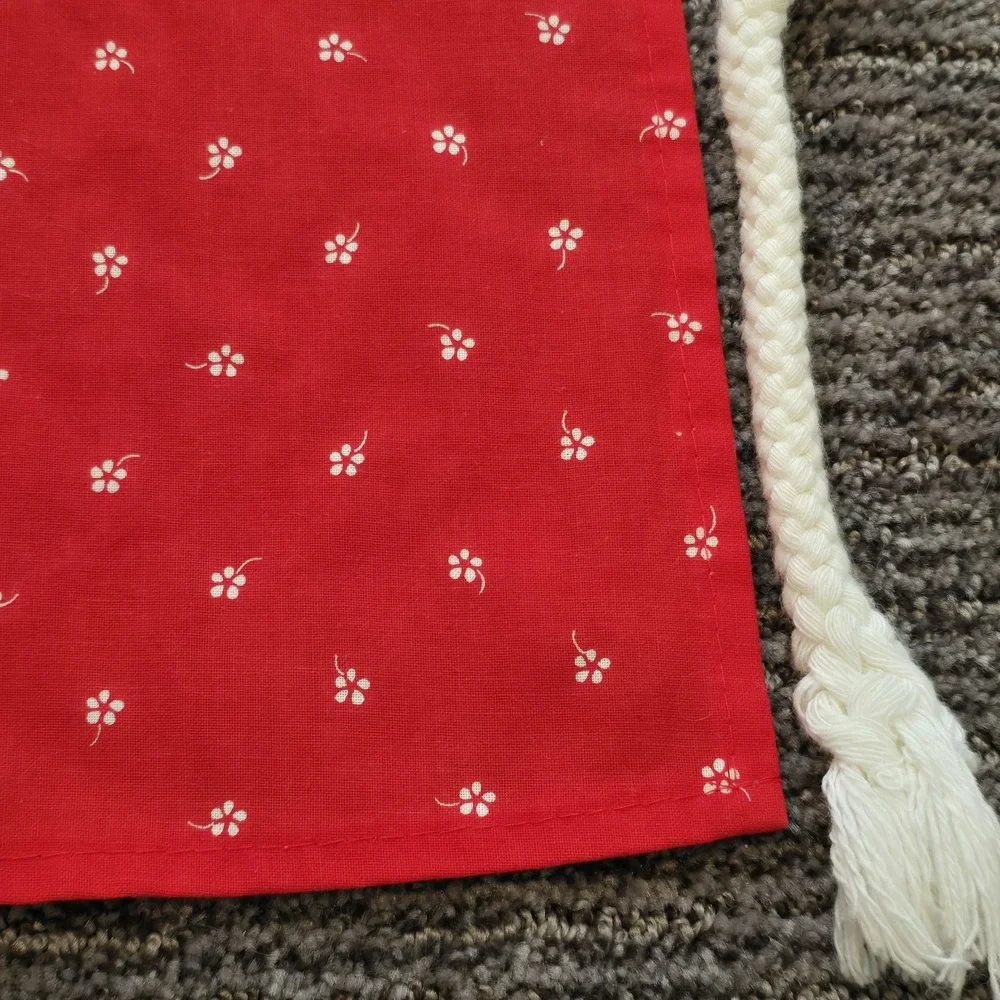 Vintage Sodahl Cottagecore Dotted Floral Red White Kitchen Apron‎ Rope String